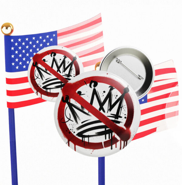 Anti-Authoritarian Pin with Graffiti Crown Symbol, No Kings Protest Button