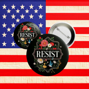 Anti-Fascism Protest Pin, FDT Political Activism Accessory, Floral RESIST Button
