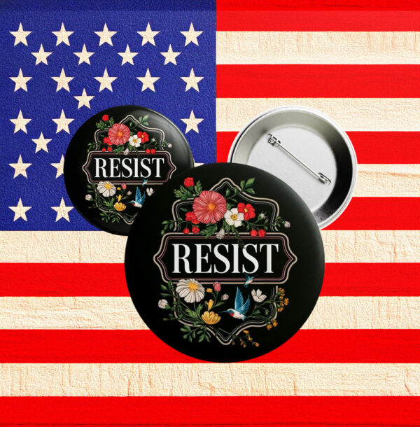 Anti-Fascism Protest Pin, FDT Political Activism Accessory, Floral RESIST Button