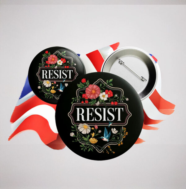 Anti-Fascism Protest Pin, FDT Political Activism Accessory, Floral RESIST Button