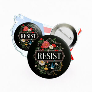 Anti-Fascism Protest Pin, FDT Political Activism Accessory, Floral RESIST Button