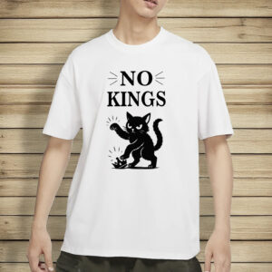 Anti-MAGA Protest Tee with Angry Cat & Crown Smash Graphic, No Kings Shirt
