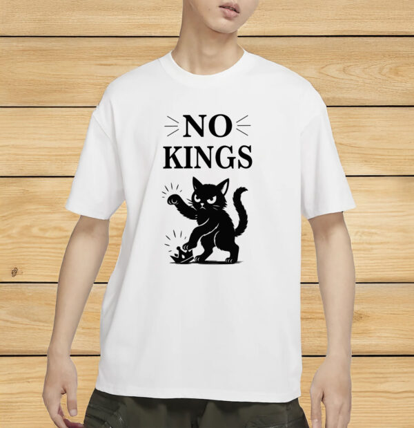 Anti-MAGA Protest Tee with Angry Cat & Crown Smash Graphic, No Kings Shirt