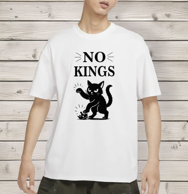 Anti-MAGA Protest Tee with Angry Cat & Crown Smash Graphic, No Kings Shirt