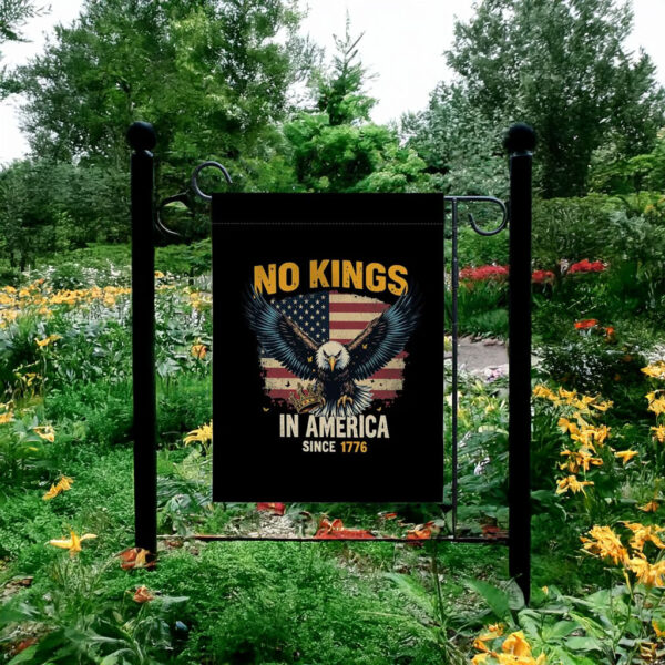 Bald Eagle Patriotic Yard Banner, No Kings In America Garden Flag