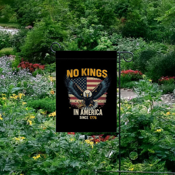 Bald Eagle Patriotic Yard Banner, No Kings In America Garden Flag