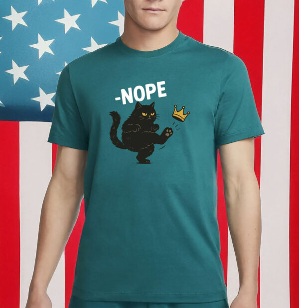 Black Cat Kicking Crown No Kings Shirt