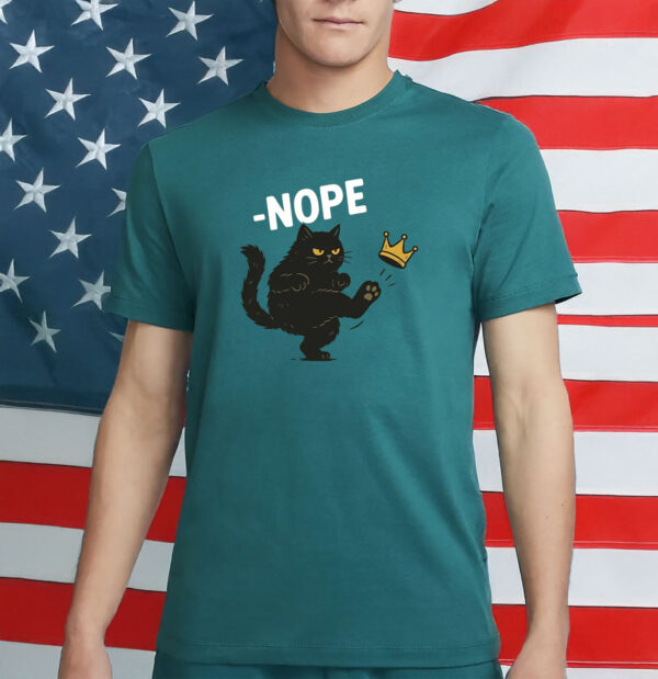 Black Cat Kicking Crown No Kings Shirt