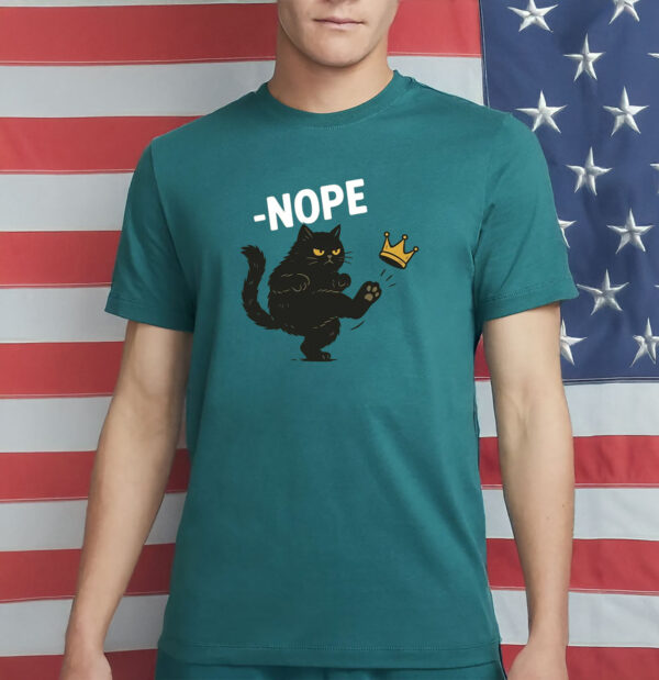 Black Cat Kicking Crown No Kings Shirt