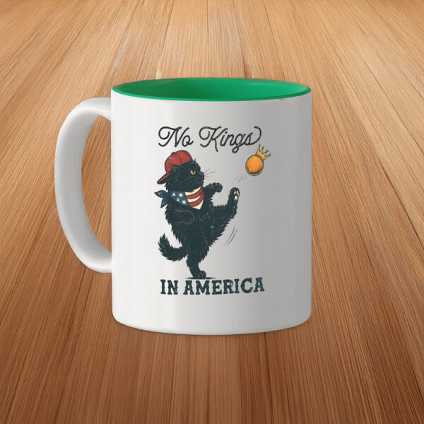 Black Cat Kicking Orange, No Kings in America Mug