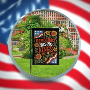 Democracy Has No Kings Flag – Patriotic Folk Art Protest Garden Flag