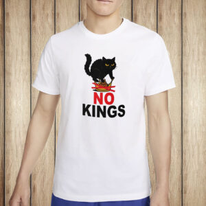 Funny Anti-Monarchy Protest Tee, No Kings in America Black Cat Shirt