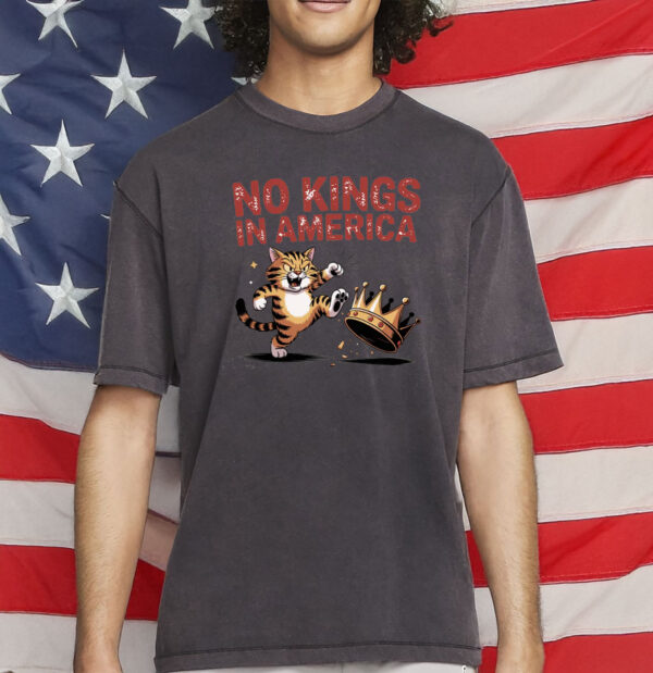 Funny Patriotic Political Satire T-Shirt, No Kings in America Tabby Cat Shirt