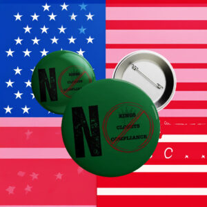 Green Protest Pin for LGBTQ+ & Anti-Authoritarian Activism, No Kings No Closets No Compliance Button