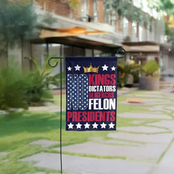 No Dictators, Oligarchs, Felon Presidents Protest Sign, No Kings Yard Flag