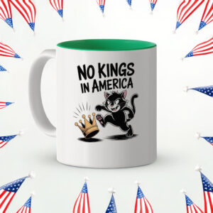 No Kings in America Black Cat Mug, Anti-Monarchy Protest Cup