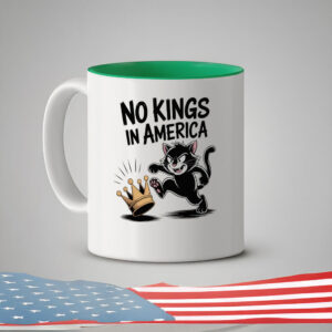 No Kings in America Black Cat Mug, Anti-Monarchy Protest Cup