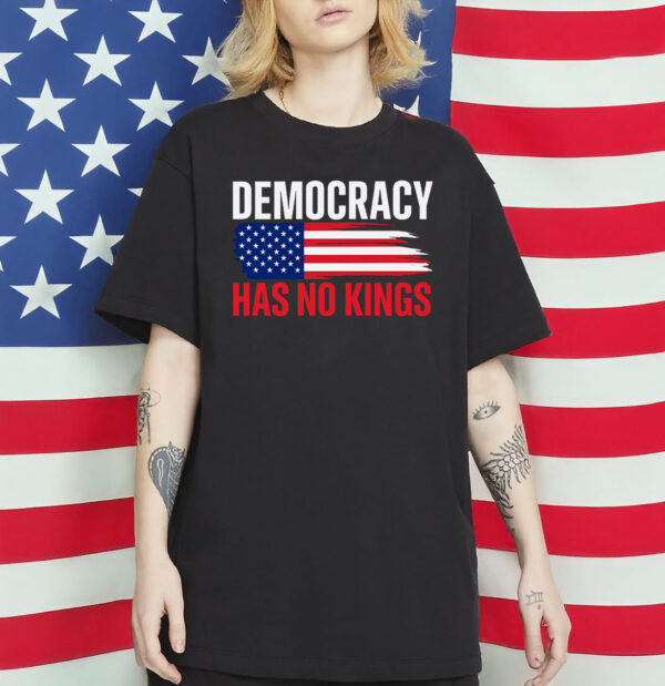 Patriotic USA Flag Tee, Democracy Has No Kings Shirt