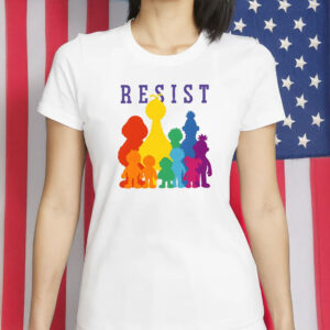 Save PBS Public Broadcasting Tee with Rainbow Silhouettes, RESIST Shirt