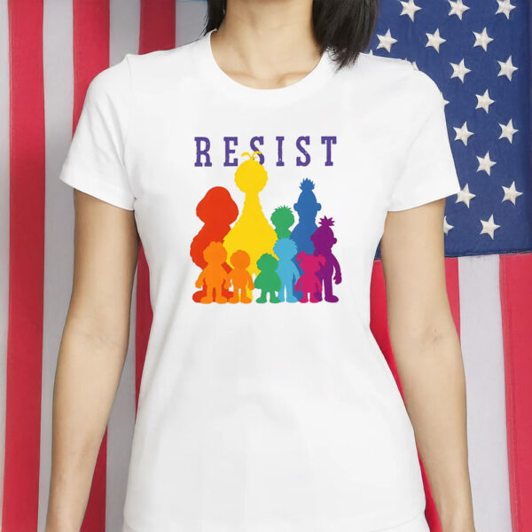Save PBS Public Broadcasting Tee with Rainbow Silhouettes, RESIST Shirt