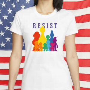 Save PBS Public Broadcasting Tee with Rainbow Silhouettes, RESIST Shirt
