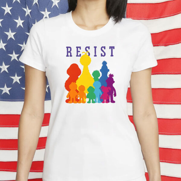 Save PBS Public Broadcasting Tee with Rainbow Silhouettes, RESIST Shirt