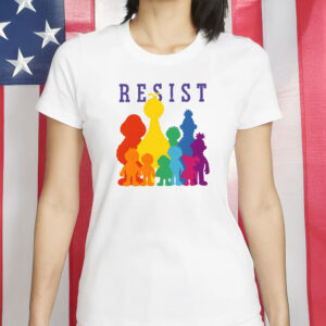 Save PBS Public Broadcasting Tee with Rainbow Silhouettes, RESIST Shirt