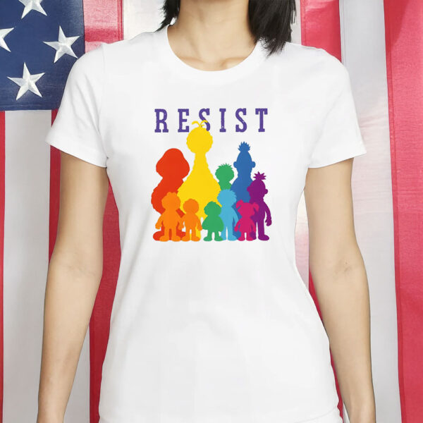 Save PBS Public Broadcasting Tee with Rainbow Silhouettes, RESIST Shirt