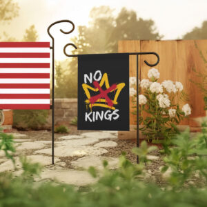 anti monarchy graffiti, no kings garden flag