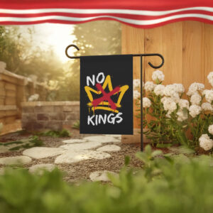anti monarchy graffiti, no kings garden flag