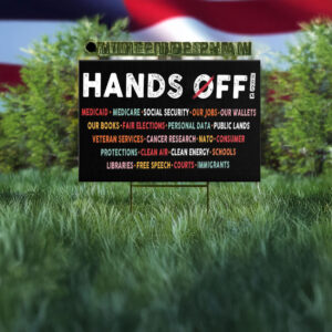 pro democracy political yard decor- hands off yard sign